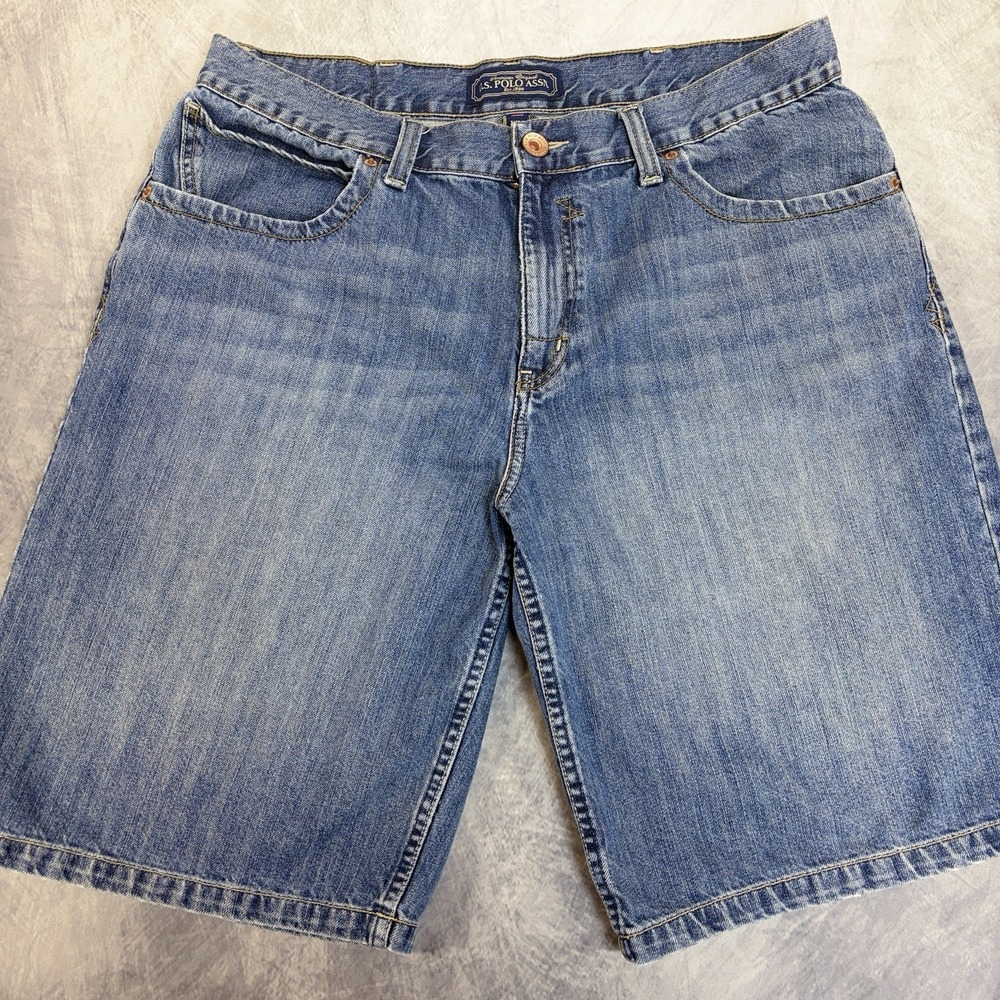 Y2K US Polo Assn Denim Shorts Mens 36 Blue Jean Jorts Baggy Carpenter